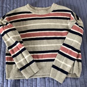 Super cute striped crew neck sweater. Size small. Navy, pink, white, and grey.